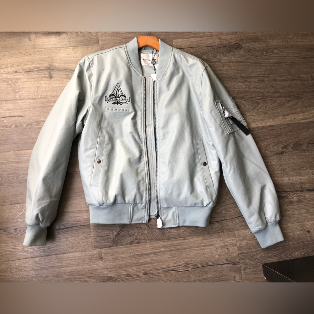 Eleven Paris Men’s Puritan Grey Faux Leather Jacket, size Medium, New With Tags